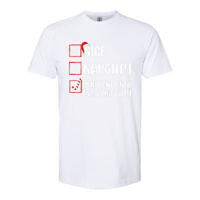 Nice Naughty Innocent Until Proven Guilty Christmas List Softstyle CVC T-Shirt