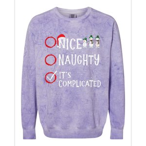 Nice Naughty ItS Complicated Funny Christmas Santa Colorblast Crewneck Sweatshirt