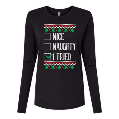 Nice Naughty I Tried Christmas Womens Cotton Relaxed Long Sleeve T-Shirt