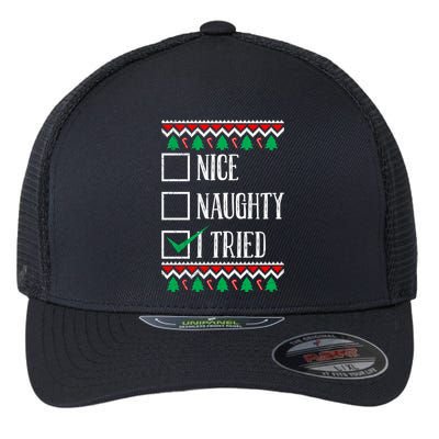 Nice Naughty I Tried Christmas Flexfit Unipanel Trucker Cap