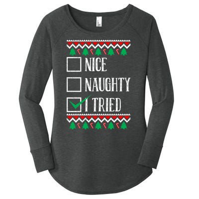 Nice Naughty I Tried Christmas Women's Perfect Tri Tunic Long Sleeve Shirt