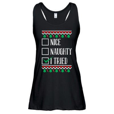 Nice Naughty I Tried Christmas Ladies Essential Flowy Tank