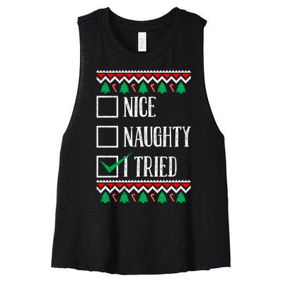 Nice Naughty I Tried Christmas Women's Racerback Cropped Tank