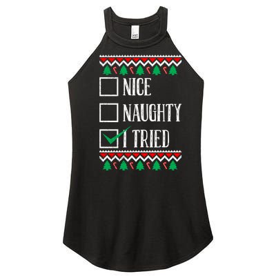 Nice Naughty I Tried Christmas Women's Perfect Tri Rocker Tank