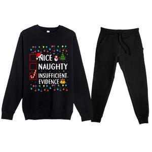 Nice Naughty Insufficient Evidence Christmas Family Xmas Premium Crewneck Sweatsuit Set