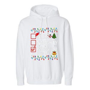 Nice Naughty Insufficient Evidence Christmas Family Xmas Garment-Dyed Fleece Hoodie