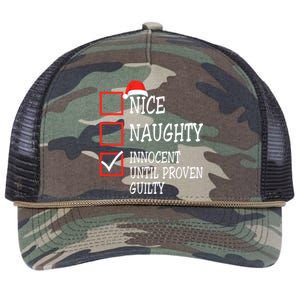 Nice Naughty Innocent Until Proven Guilty Christmas List Meaningful Gift Retro Rope Trucker Hat Cap