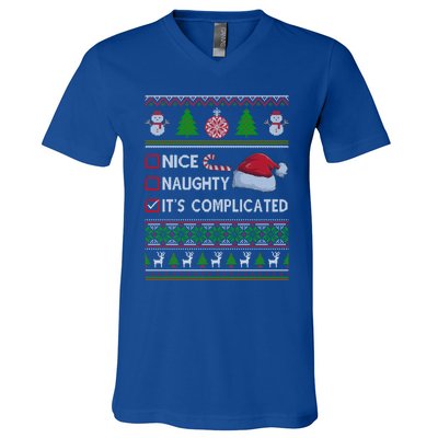 Nice Naughty It's Complicated Ugly Christmas Sweater Xmas Gift V-Neck T-Shirt