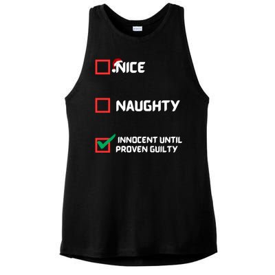 Nice Naughty Innocent Until Proven Guilty Christmas List Ladies PosiCharge Tri-Blend Wicking Tank