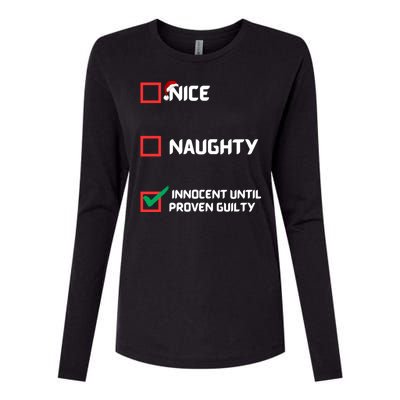 Nice Naughty Innocent Until Proven Guilty Christmas List Womens Cotton Relaxed Long Sleeve T-Shirt