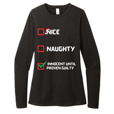 Nice Naughty Innocent Until Proven Guilty Christmas List Womens CVC Long Sleeve Shirt