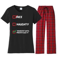 Nice Naughty Innocent Until Proven Guilty Christmas List Women's Flannel Pajama Set