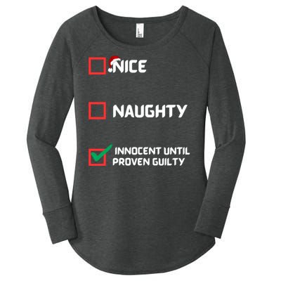 Nice Naughty Innocent Until Proven Guilty Christmas List Women's Perfect Tri Tunic Long Sleeve Shirt