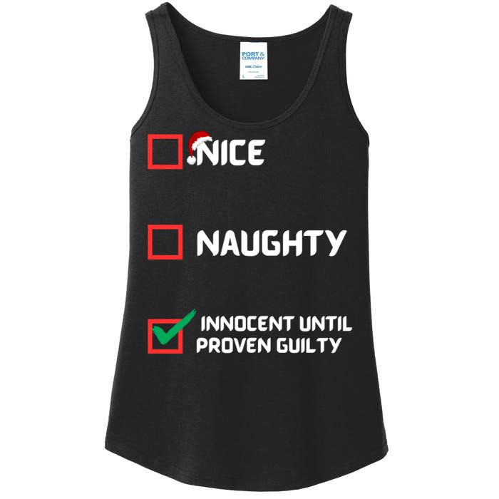 Nice Naughty Innocent Until Proven Guilty Christmas List Ladies Essential Tank