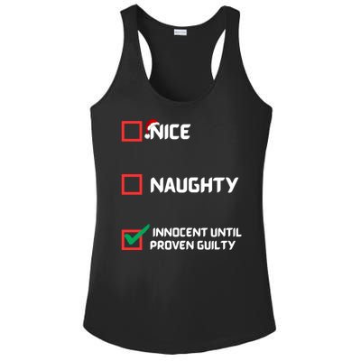 Nice Naughty Innocent Until Proven Guilty Christmas List Ladies PosiCharge Competitor Racerback Tank