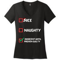 Nice Naughty Innocent Until Proven Guilty Christmas List Women's V-Neck T-Shirt