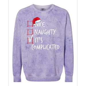 Nice Naughty ItS Complicated Christmas List Santa Costume Colorblast Crewneck Sweatshirt