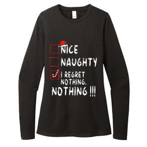 Nice Naughty I Regret Nothing Christmas List Santa Claus Womens CVC Long Sleeve Shirt