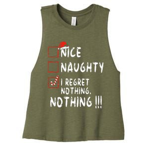 Nice Naughty I Regret Nothing Christmas List Santa Claus Women's Racerback Cropped Tank