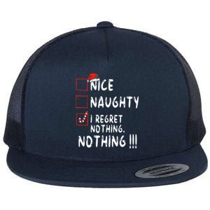 Nice Naughty I Regret Nothing Christmas List Santa Claus Flat Bill Trucker Hat