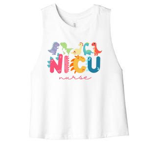 Nicu Nurse Icu Neonatal Dinosaur Team Tiny Hu Cool Gift Women's Racerback Cropped Tank