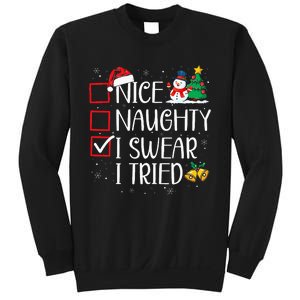 Nice Naughty I Swear I Tried Funny Christmas List Santa Sweatshirt