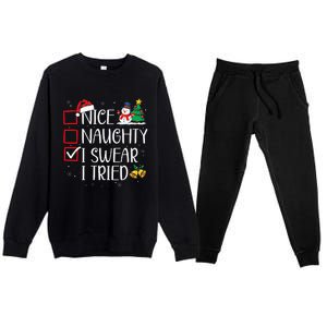 Nice Naughty I Swear I Tried Funny Christmas List Santa Premium Crewneck Sweatsuit Set