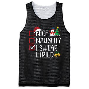 Nice Naughty I Swear I Tried Funny Christmas List Santa Mesh Reversible Basketball Jersey Tank