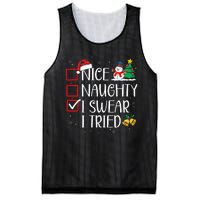 Nice Naughty I Swear I Tried Funny Christmas List Santa Mesh Reversible Basketball Jersey Tank