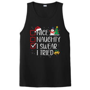 Nice Naughty I Swear I Tried Funny Christmas List Santa PosiCharge Competitor Tank