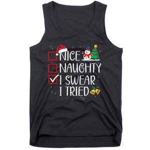 Nice Naughty I Swear I Tried Funny Christmas List Santa Tank Top