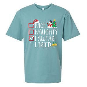 Nice Naughty I Swear I Tried Funny Christmas List Santa Sueded Cloud Jersey T-Shirt