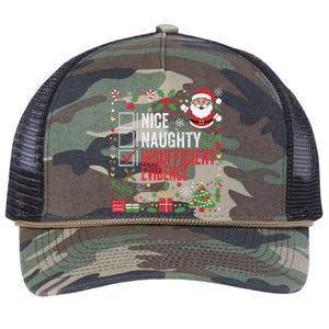 Nice Naughty Insufficient Evidence Christmas Santa Claus Retro Rope Trucker Hat Cap