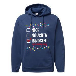 Nice Naughty Innocent Until Proven Guilty Funny Christmas Meaningful Gift Performance Fleece Hoodie