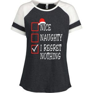 Nice Naughty I Regret Nothing Christmas List Santa Claus Enza Ladies Jersey Colorblock Tee