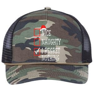 Nice Naughty I Regret Nothing Christmas List Santa Claus Retro Rope Trucker Hat Cap