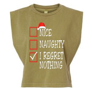 Nice Naughty I Regret Nothing Christmas List Santa Claus Garment-Dyed Women's Muscle Tee