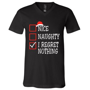 Nice Naughty I Regret Nothing Christmas List Santa Claus V-Neck T-Shirt