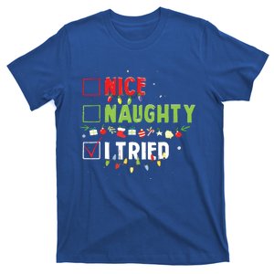 Nice Naughty I Tried Funny Santa Hat Christmas T-Shirt