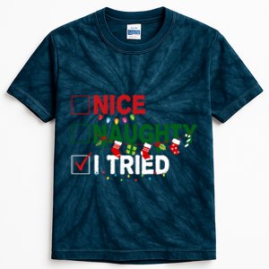 Nice Naughty I Tried Funny Christmas Checklist Kids Tie-Dye T-Shirt