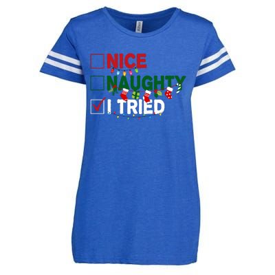 Nice Naughty I Tried Funny Christmas Checklist Enza Ladies Jersey Football T-Shirt