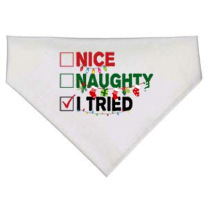 Nice Naughty I Tried Funny Christmas Checklist USA-Made Doggie Bandana