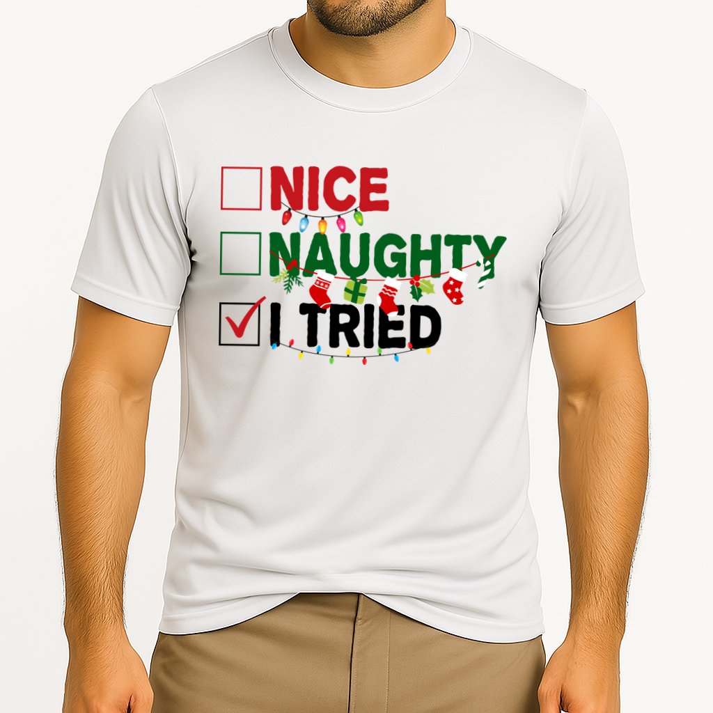Nice Naughty I Tried Funny Christmas Checklist Performance Shirt