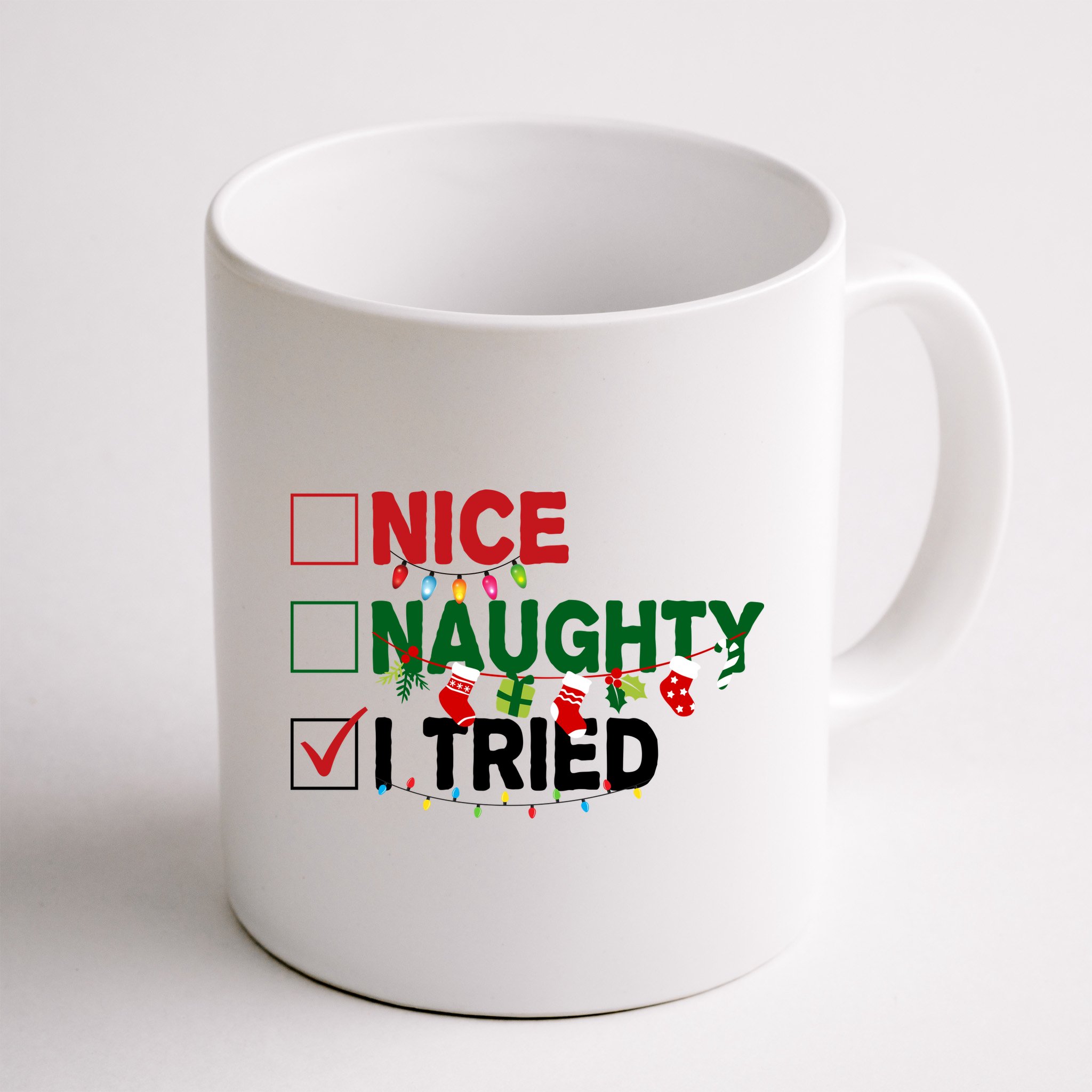 Nice Naughty I Tried Funny Christmas Checklist Mug