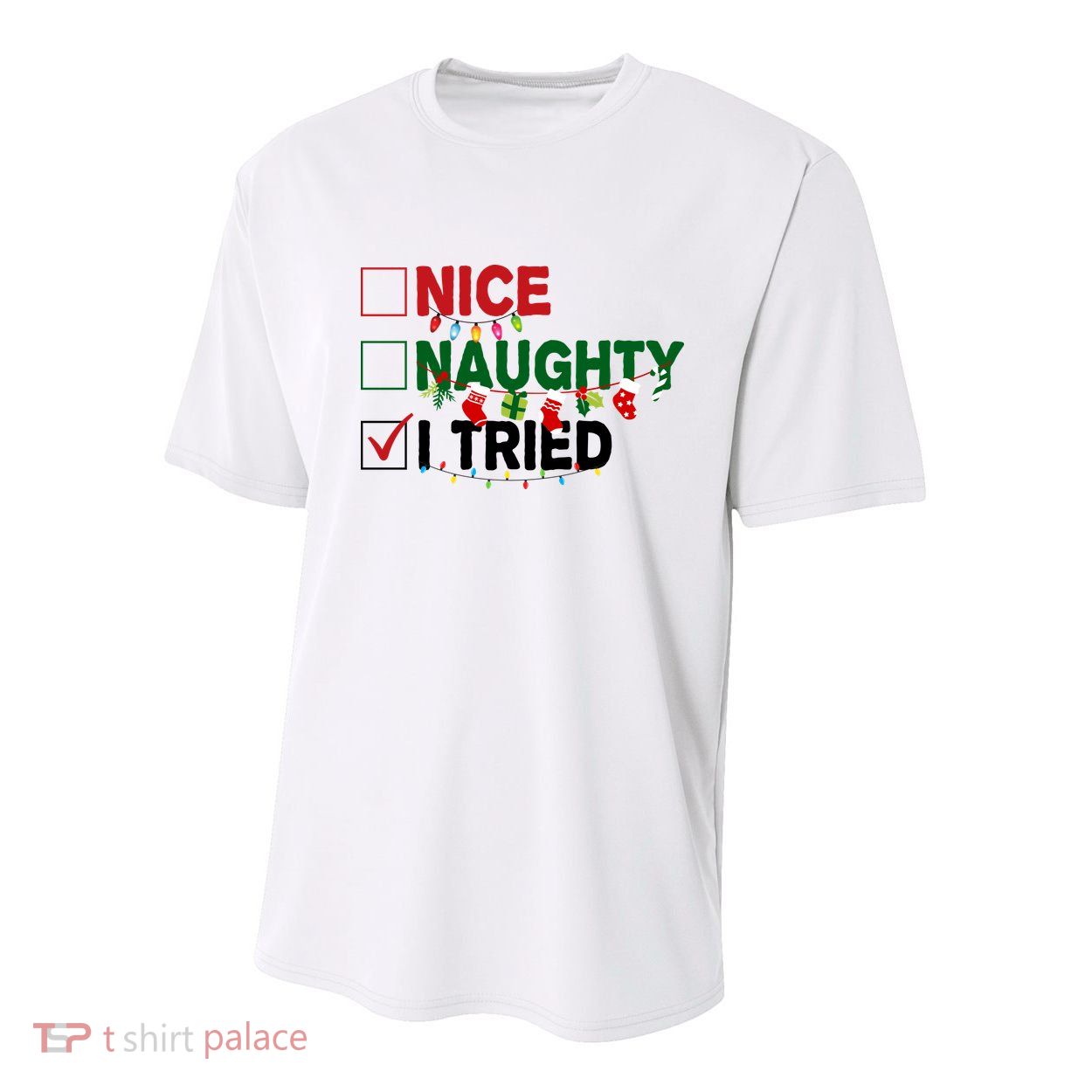 Nice Naughty I Tried Funny Christmas Checklist Youth Performance Sprint T-Shirt