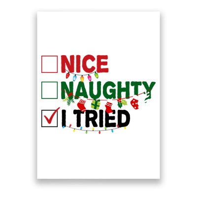 Nice Naughty I Tried Funny Christmas Checklist Poster
