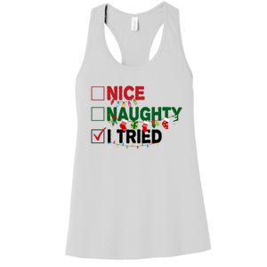 Nice Naughty I Tried Funny Christmas Checklist Women's Racerback Tank