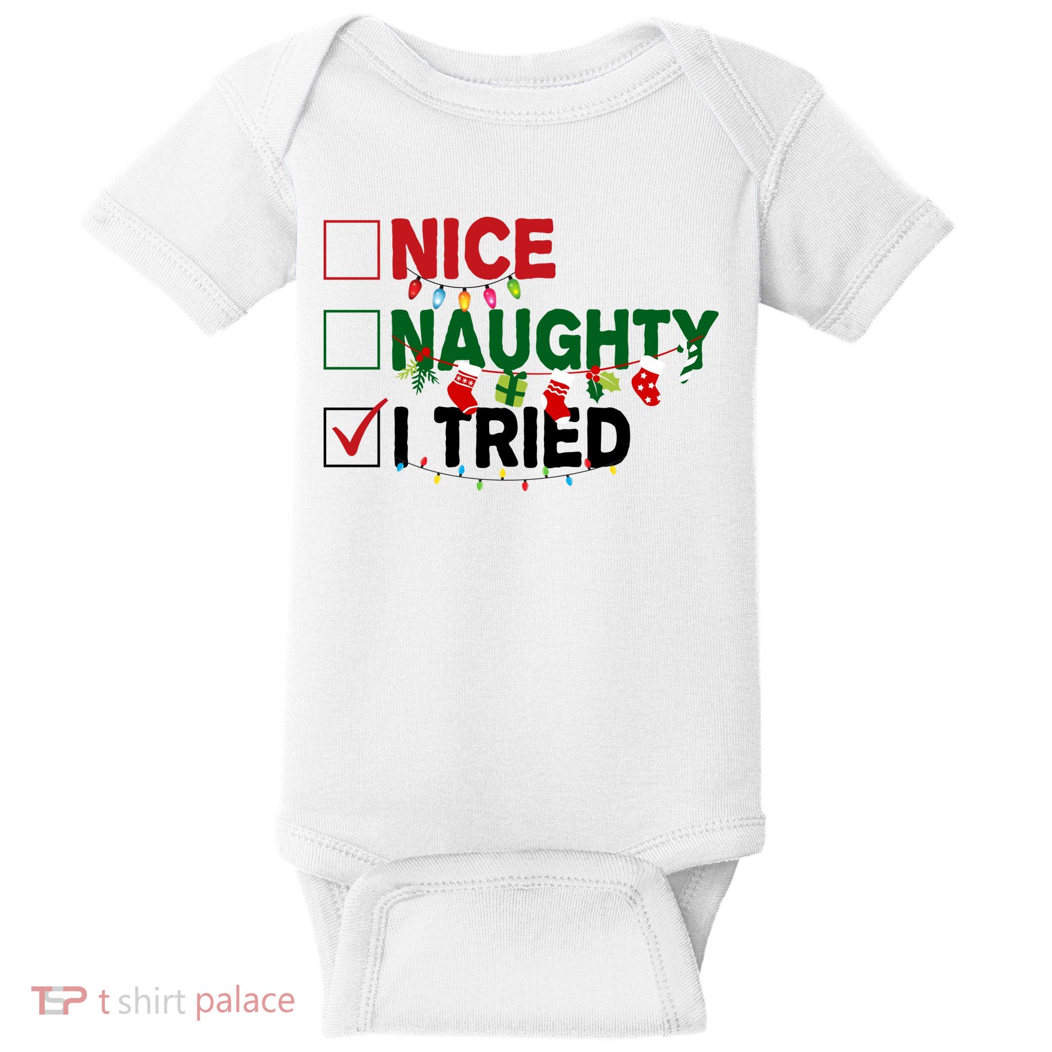 Nice Naughty I Tried Funny Christmas Checklist Baby Bodysuit