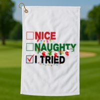 Nice Naughty I Tried Funny Christmas Checklist Golf Towel