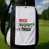 Nice Naughty I Tried Funny Christmas Checklist Golf Towel